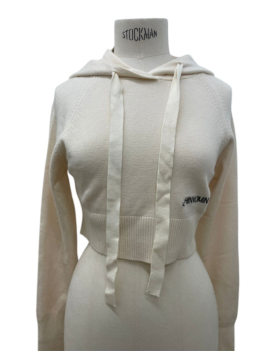 Hinnominate felpa cropped con cappuccio in maglia panna