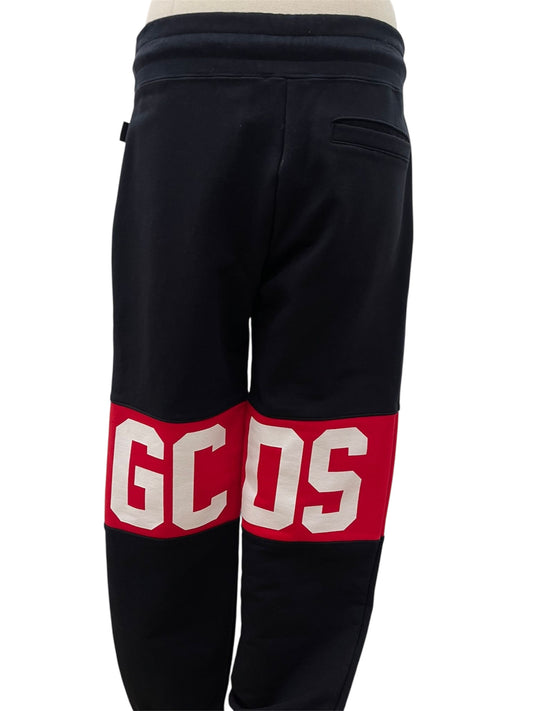 GCDS pantaloni sportivi neri con logo rosso a contrasto