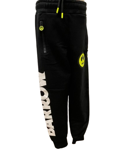 Barrow Joggers Neri con Maxi Logo Bianco e Smiley Fluo