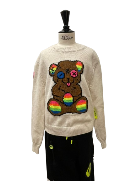 Barrow Bambino Maglione in Lana con Orsetto Multicolor e Logo Oversize