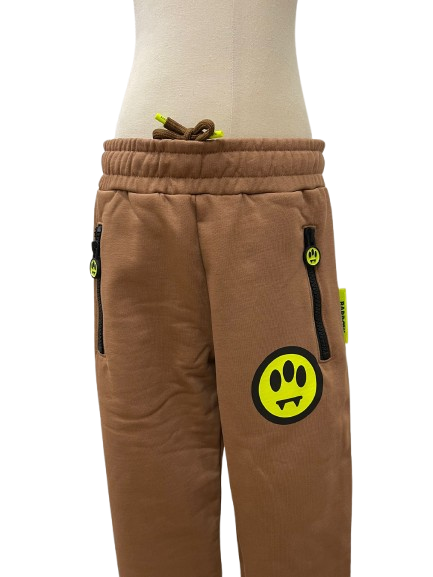 Barrow Bambino Joggers Marroni con Logo Fluo e Maxi Stampa Laterale